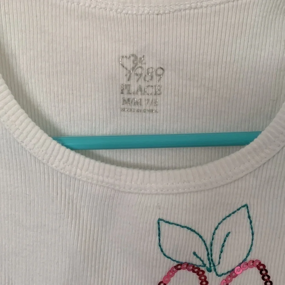 Girls White Flower Sequin Sleeveless Tank Top